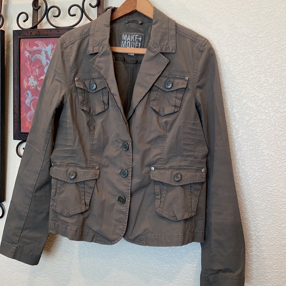 ⚡️4/$20 EUC MAKE+MODEL Olive-Taupe 4 pocket Button-Up Jacket